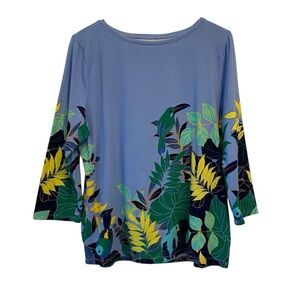 Talbots Women's size XL petite Blue Cotton Bateau Neck Tee - Tropical Jungle